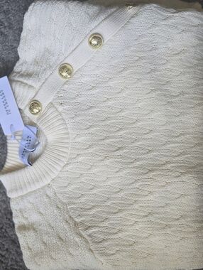 10 Crosby Derek Lam Ivory Knit Sweater with Gold Buttons